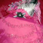 Pink tricorn by the Ruby Raven, pink embroidered lace, pink satin Pink tricorn by the Ruby Raven, pink embroidered lace, pink satin